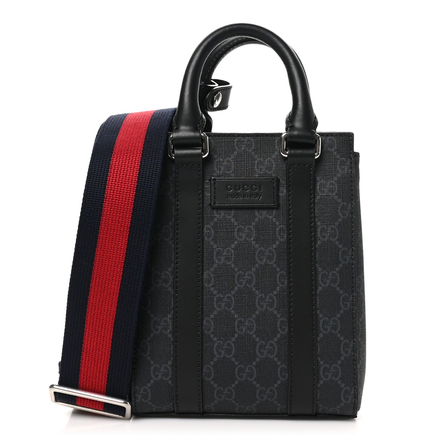 GG Supreme Monogram Appia Calfskin Web Mini Tote Bag Black