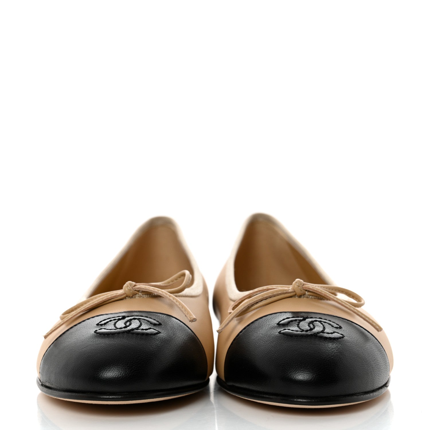 Chanel Lambskin Cap Toe CC Ballerina Flats 39 Beige Black 2 of 9