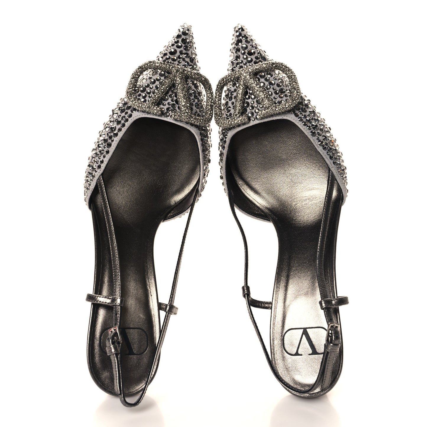 Metallic Nappa Crystal Vlogo Glow Slingback 80mm Pumps 39 Grey