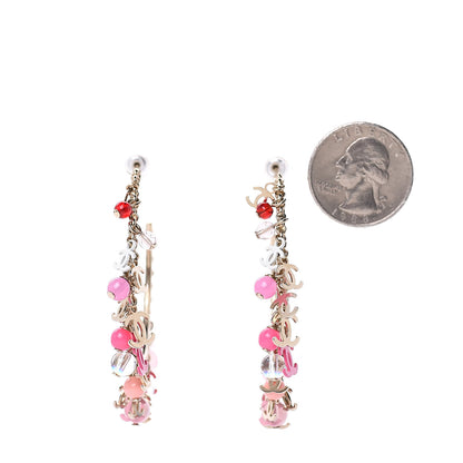 Chanel Crystal Bead CC Charm Hoop Earrings Pink Gold 2 of 6