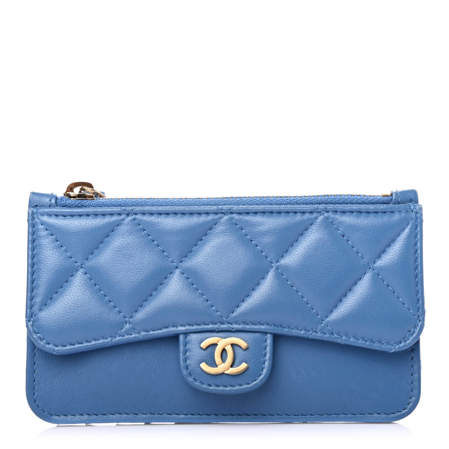Chanel Lambskin Quilted Flap Zip Card Holder Blue 1 of 4
