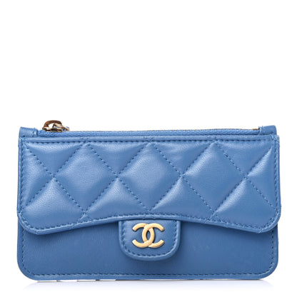 Chanel Lambskin Quilted Flap Zip Card Holder Blue 1 of 4