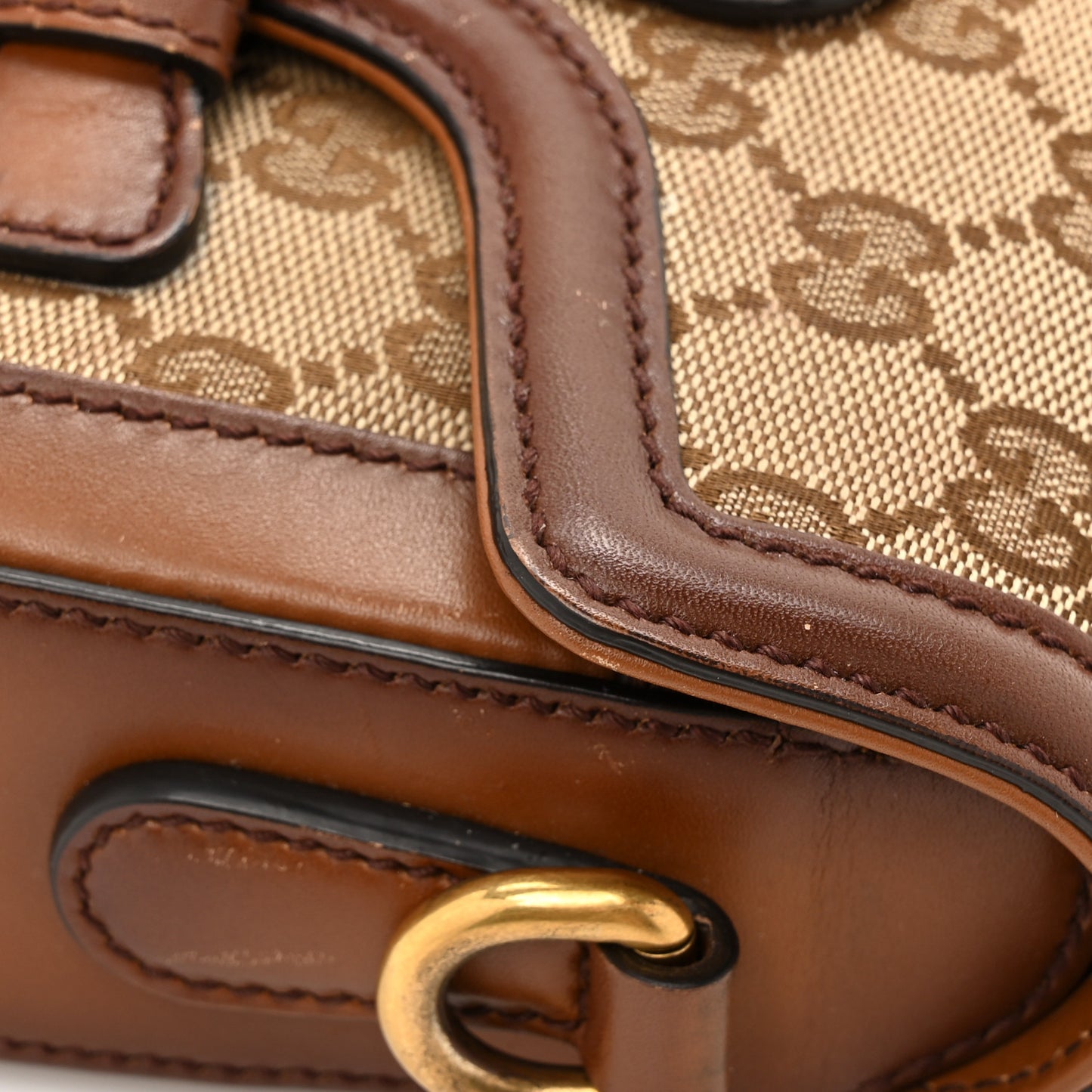 Monogram Small Lady Web Shoulder Bag Beige Cuir