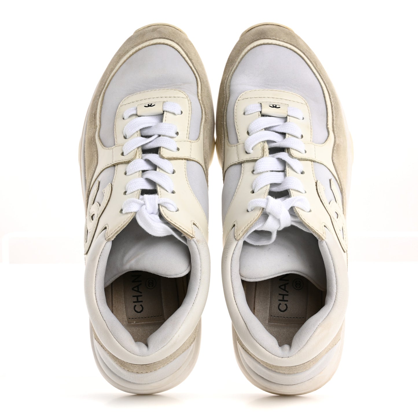 Suede Calfskin Fabric CC Sneakers 36.5 White