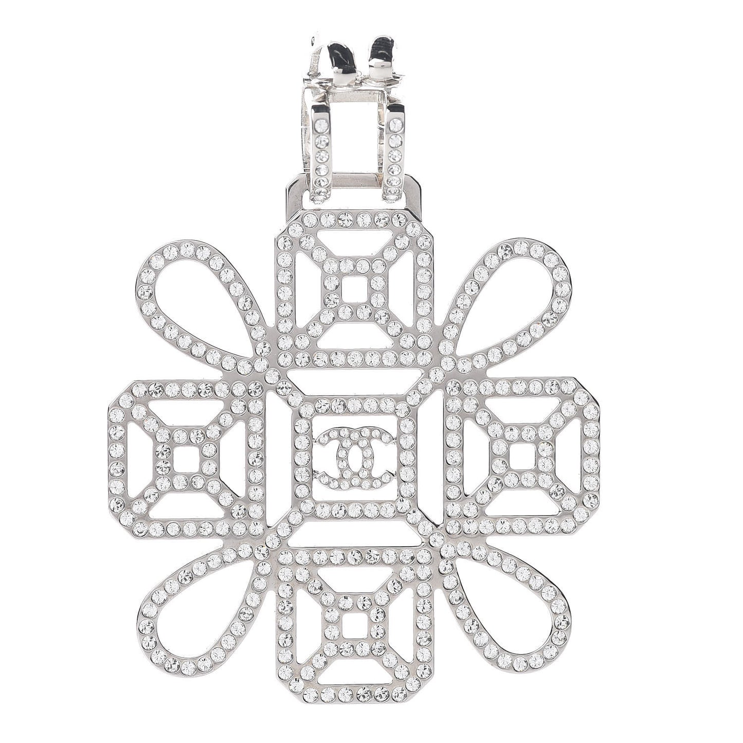 Crystal CC Drop Single Clip On Earring Silver
