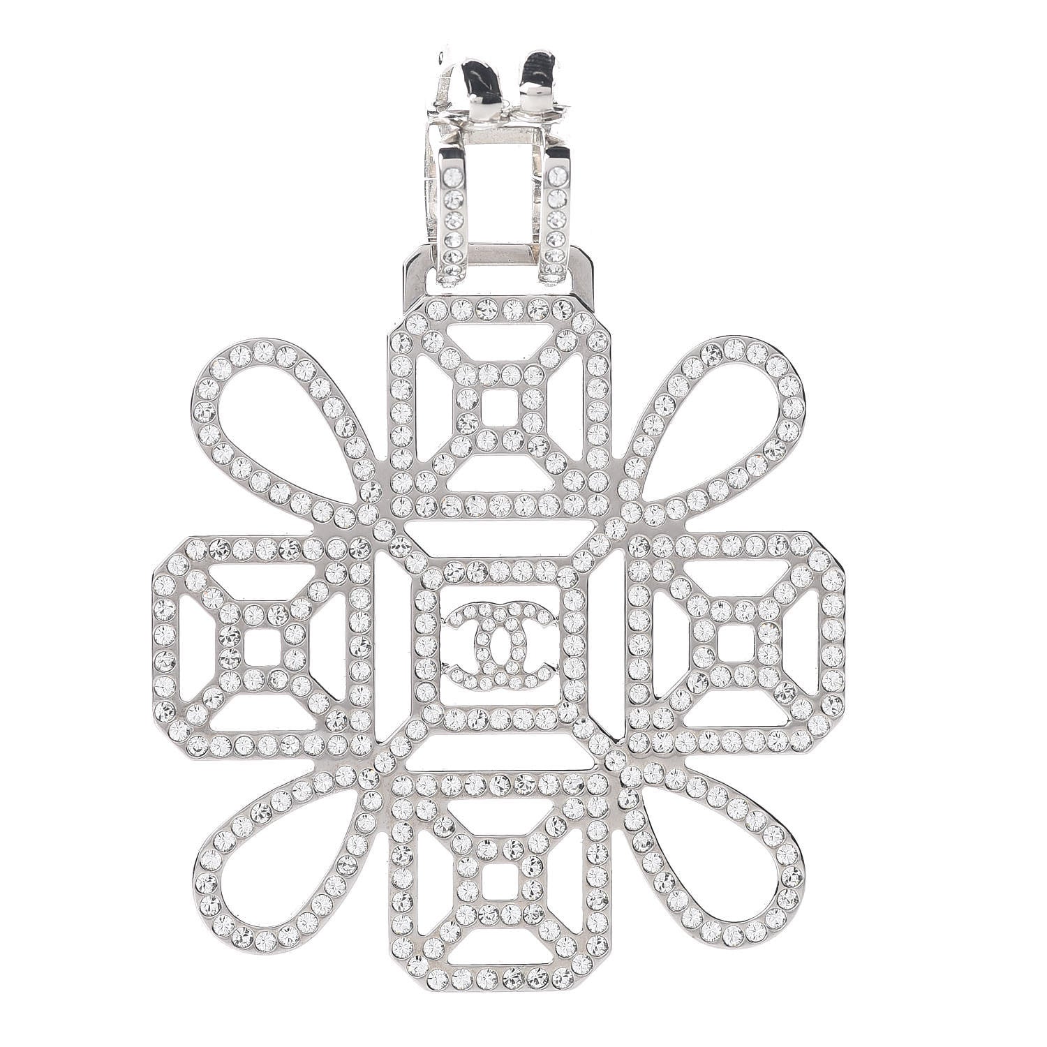 Chanel Crystal CC Drop Single Clip On Earring Silver 1 of 5