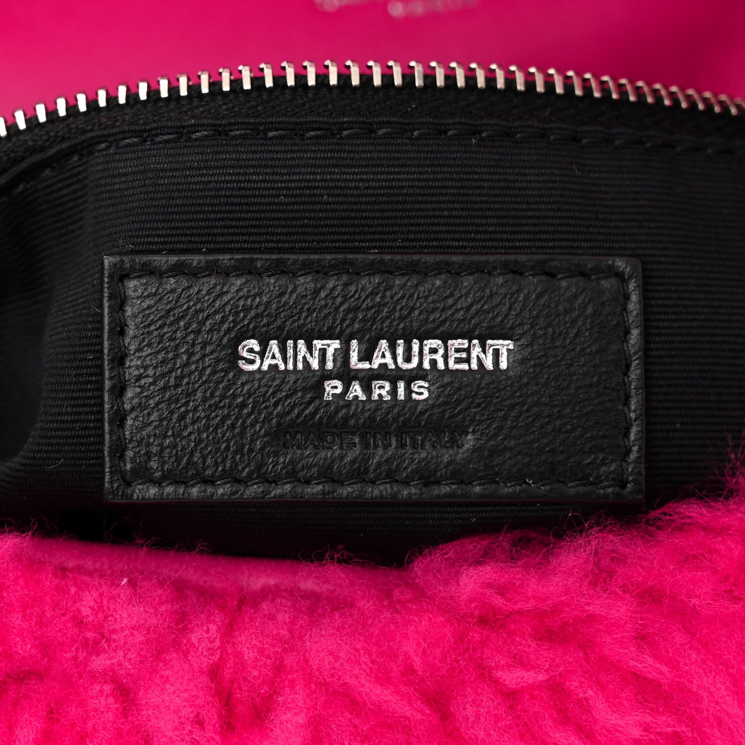Saint Laurent Merino Shearling Lambskin Quilted Small Loulou Puffer Monogram Chain Satchel Fuchsia 6 of 10