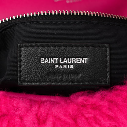 Saint Laurent Merino Shearling Lambskin Quilted Small Loulou Puffer Monogram Chain Satchel Fuchsia 6 of 10