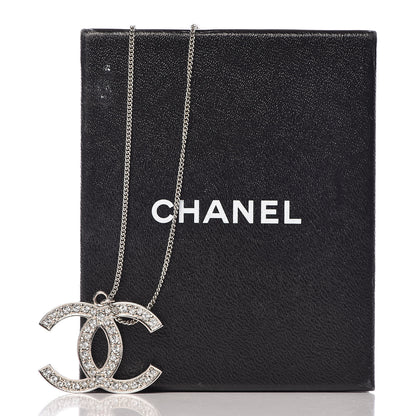 Chanel Crystal CC Pendant Necklace Silver 6 of 6