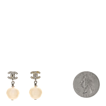 Chanel Crystal Pearl CC Drop Earrings Silver Pearly White 2 of 3