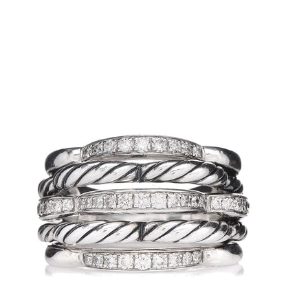 David Yurman Sterling Silver Diamond 15mm Tides Dome Ring 52 6 1 of 5