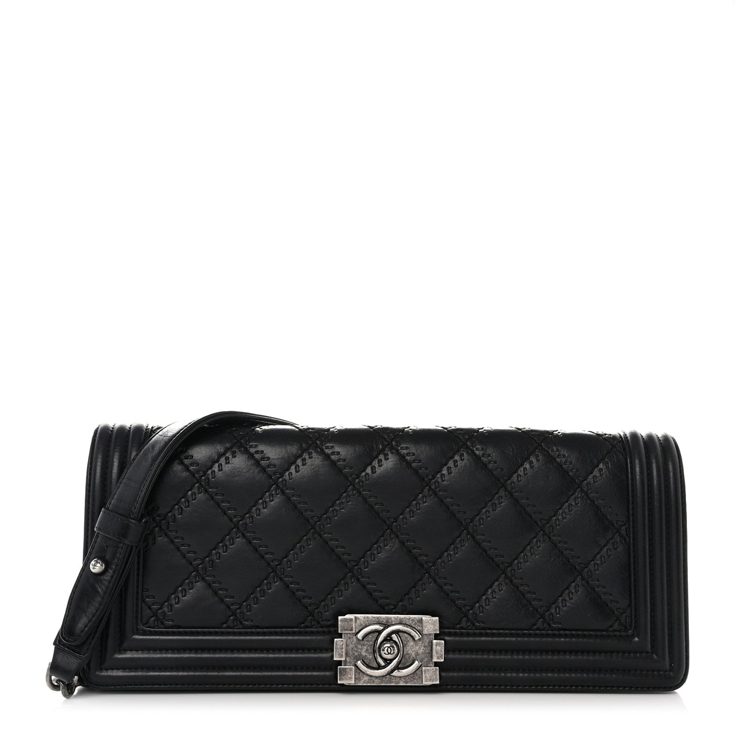 Chanel Calfskin Double Stitch Boy Clutch With Removable Chain Black 1 of 11