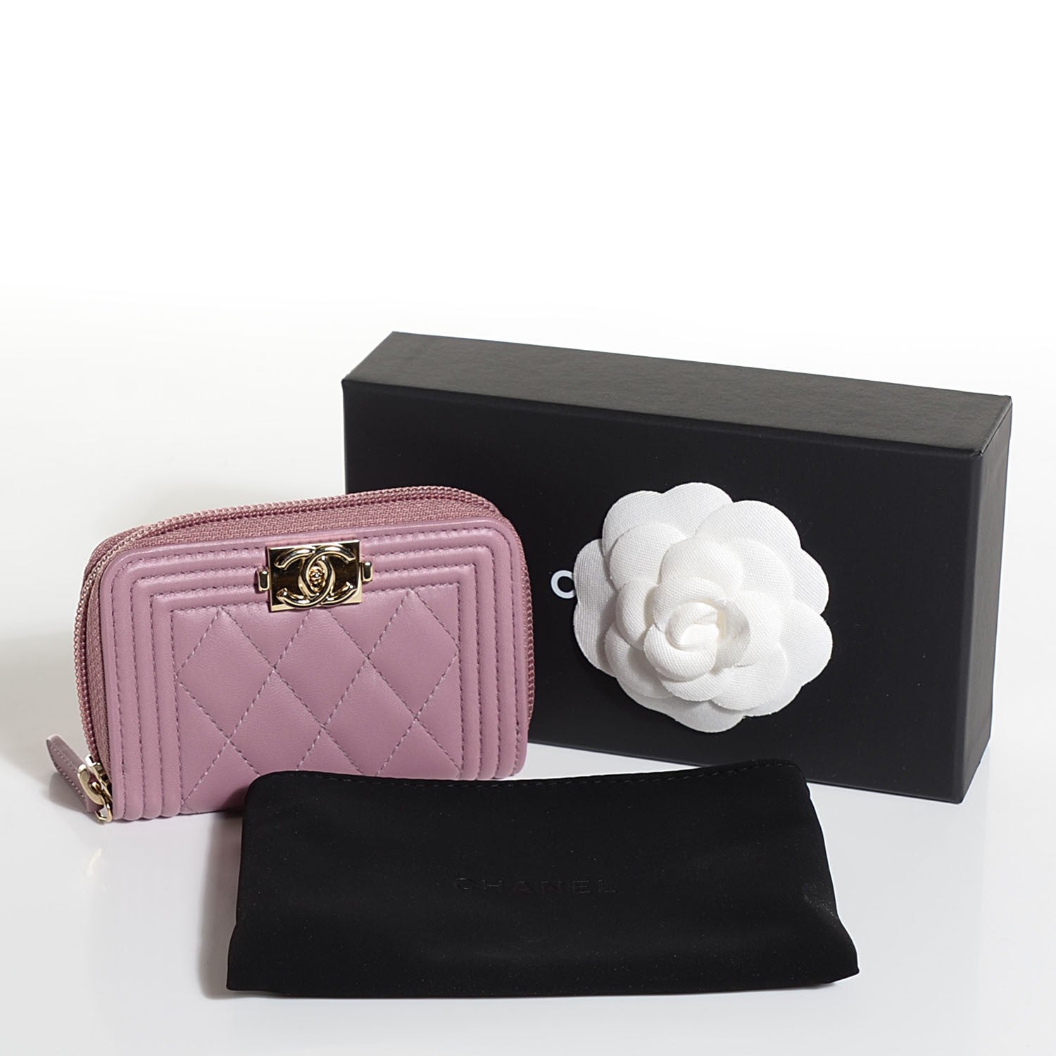 Chanel Lambskin Quilted Boy Zip Around Card Holder Rose 8 of 8