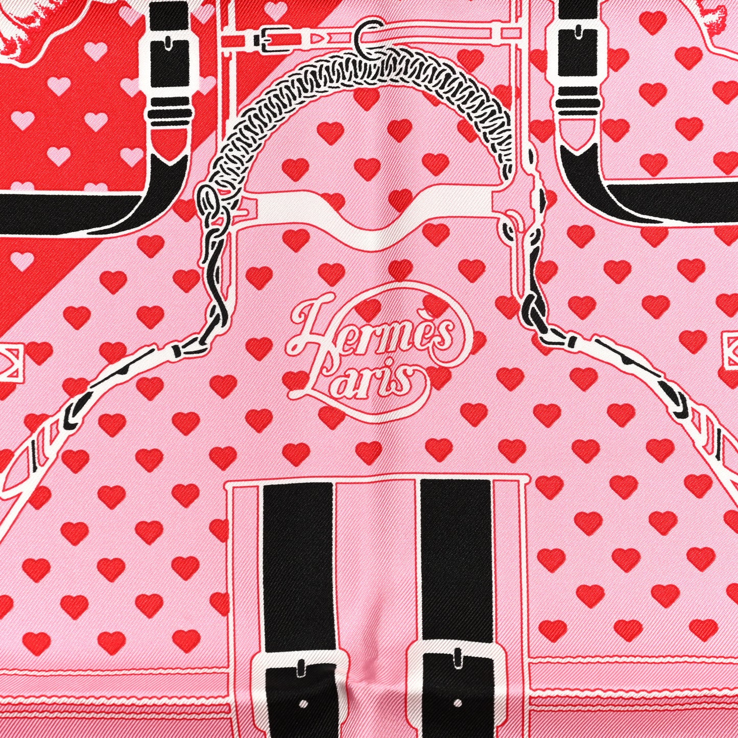 Silk Grand Manege Cut Bandana Love Scarf 70 Rouge Rose Black