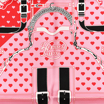 Hermes Silk Grand Manege Cut Bandana Love Scarf 70 Rouge Rose Black 2 of 6