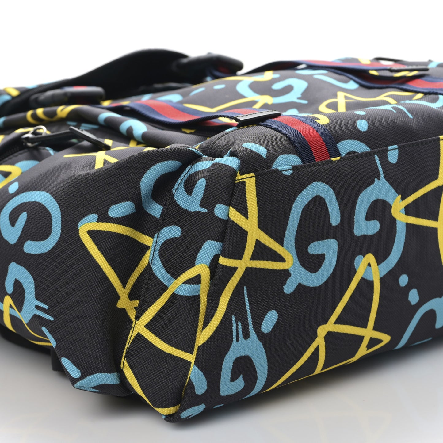 Techno Canvas GucciGhost Double Buckle Backpack Black New Acquamarine