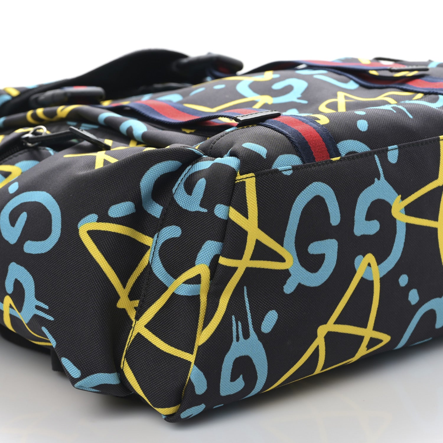 Gucci Techno Canvas GucciGhost Double Buckle Backpack Black New Acquamarine 7 of 8