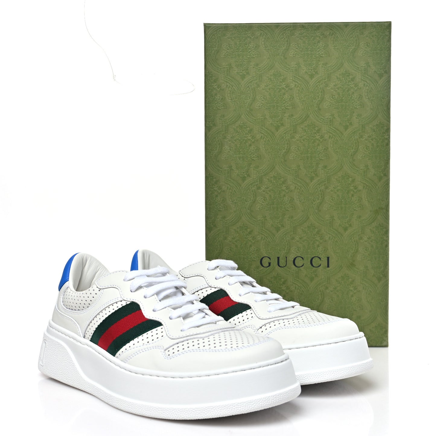 Calfskin Web Perforated Womens Platform 55mm Sneakers 41 White Bright Splash