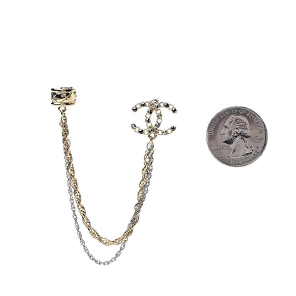Chanel Crystal CC Chain Cuff Single Earring Gold Silver 2 of 5