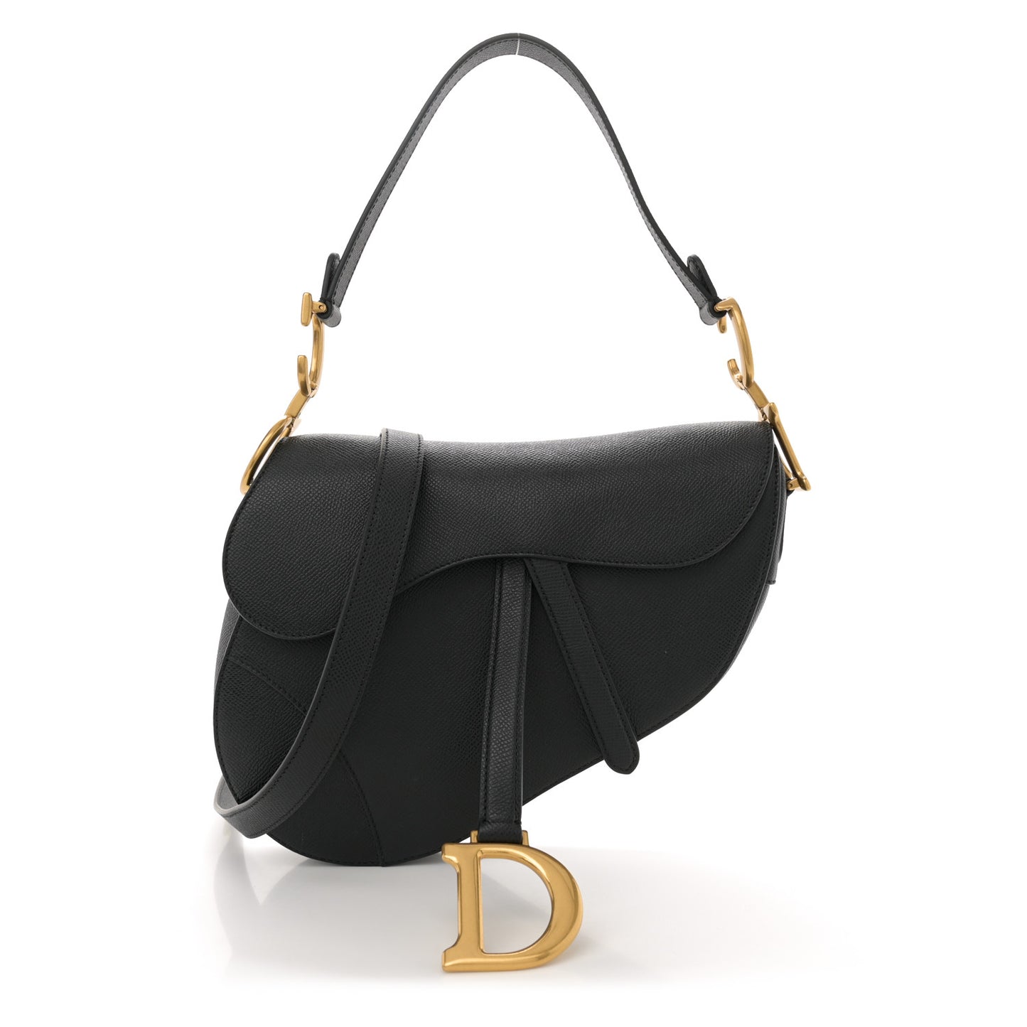 Grained Calfskin Saddle Bag With Strap Black
