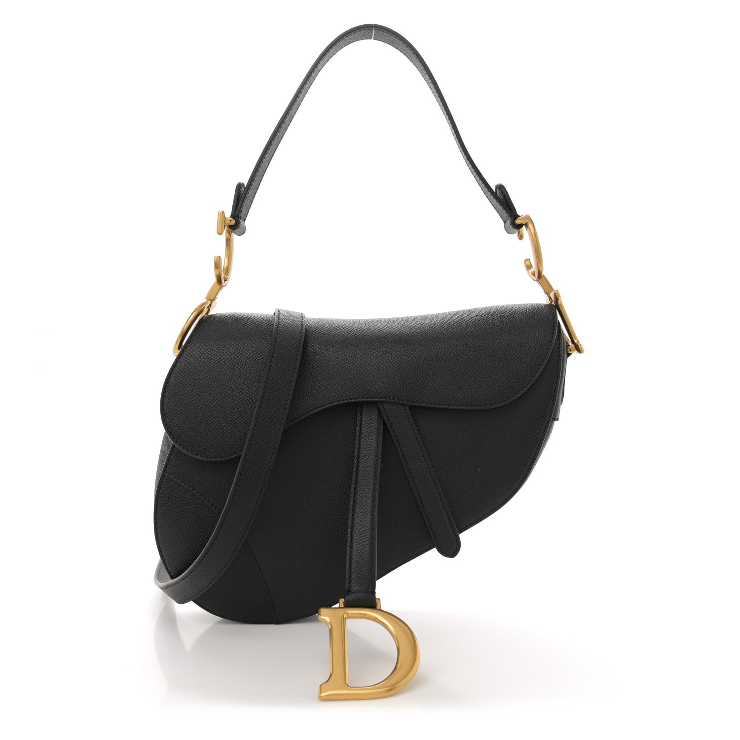 Christian Dior Grained Calfskin Saddle Bag With Strap Black 1 of 11
