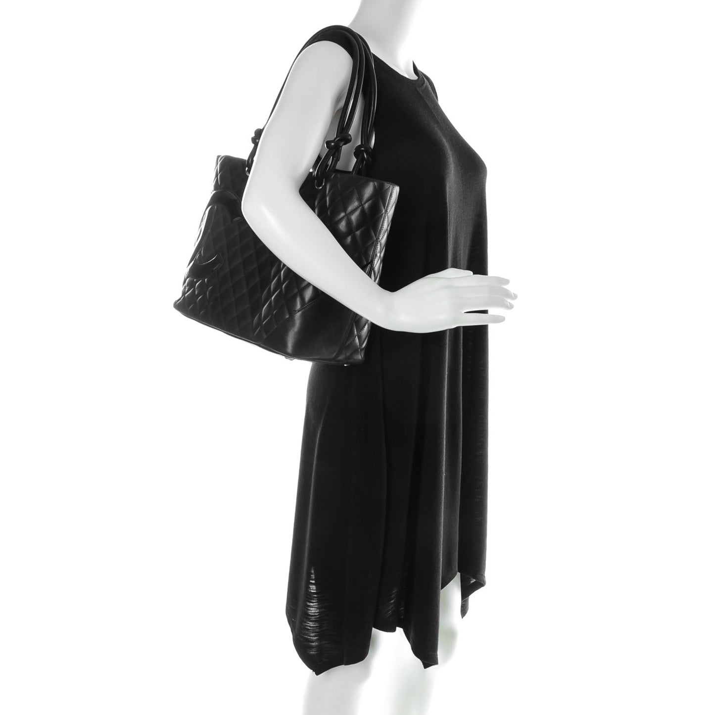 Calfskin Quilted Large Cambon Tote Black