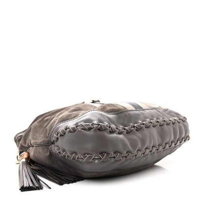 Gucci Calfskin Suede Large New Jackie Web Shoulder Bag Grey 4 of 12