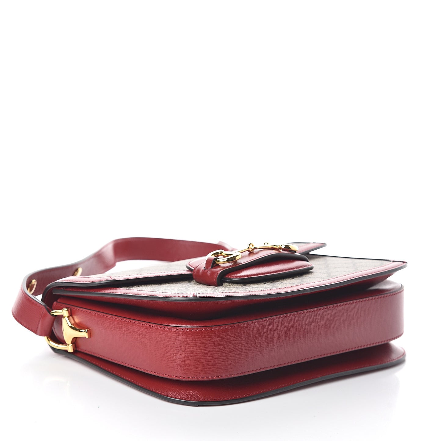 GG Supreme Monogram Azalea Calfskin Horsebit 1955 Shoulder Bag Beige Ebony New Cherry Red