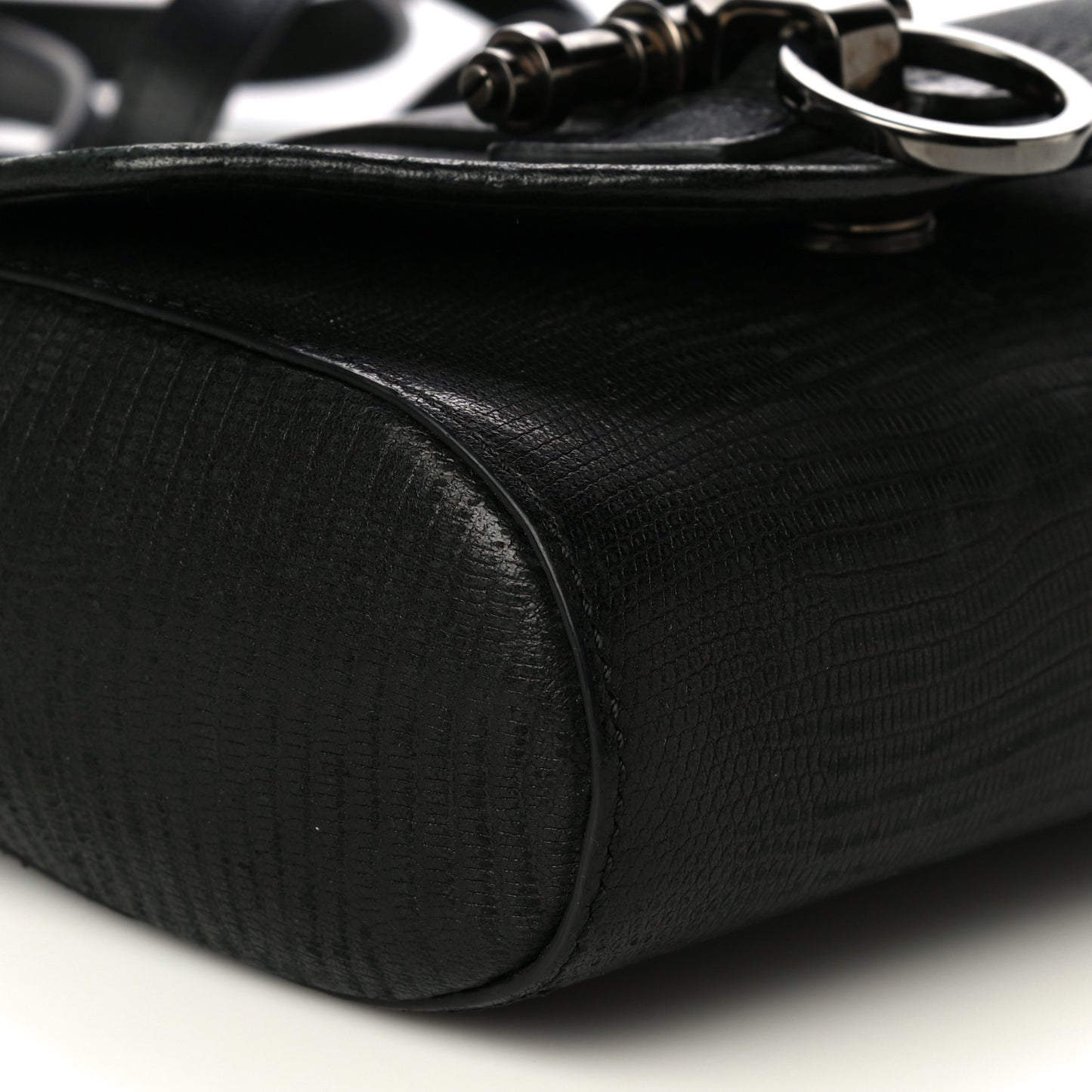 Lambskin Lizard Embossed Obsedia Shoulder Bag Black