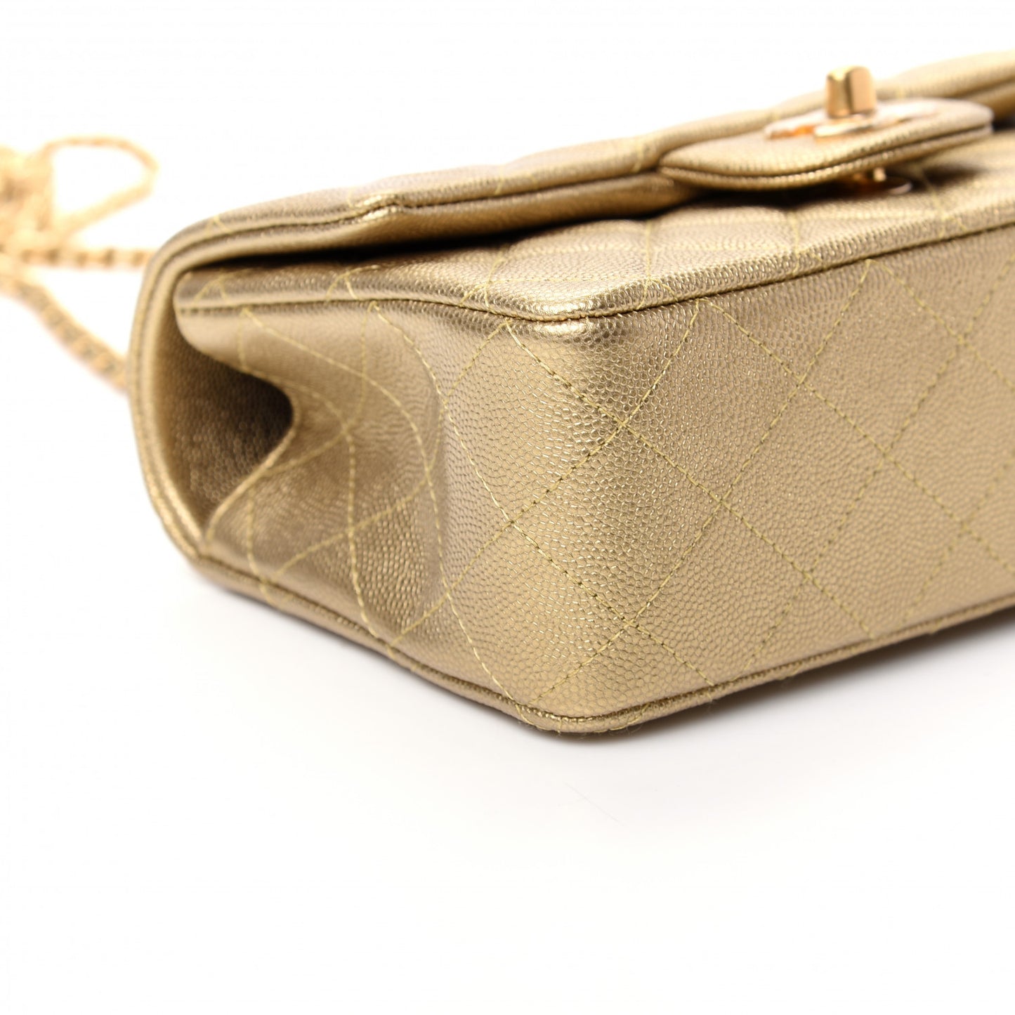 Metallic Caviar Quilted Mini Top Handle Rectangular Flap Gold