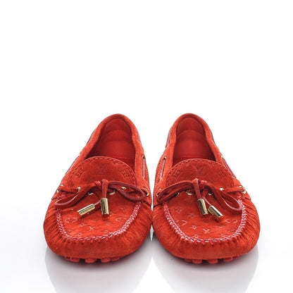 Louis Vuitton Suede Monogram Gloria Loafers 36 Rouge 2 of 6