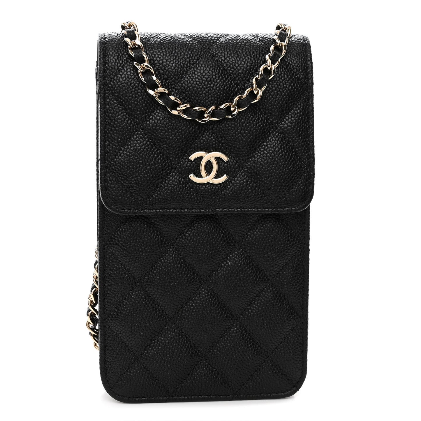 Caviar Quilted Bow Phone Holder Black