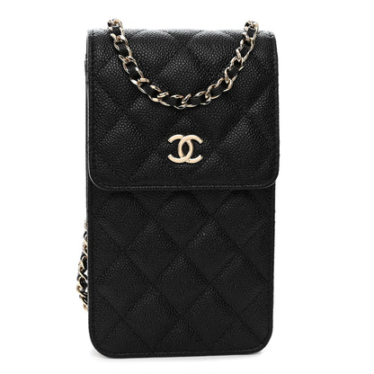 Chanel Caviar Quilted Bow Phone Holder Black 1 of 10