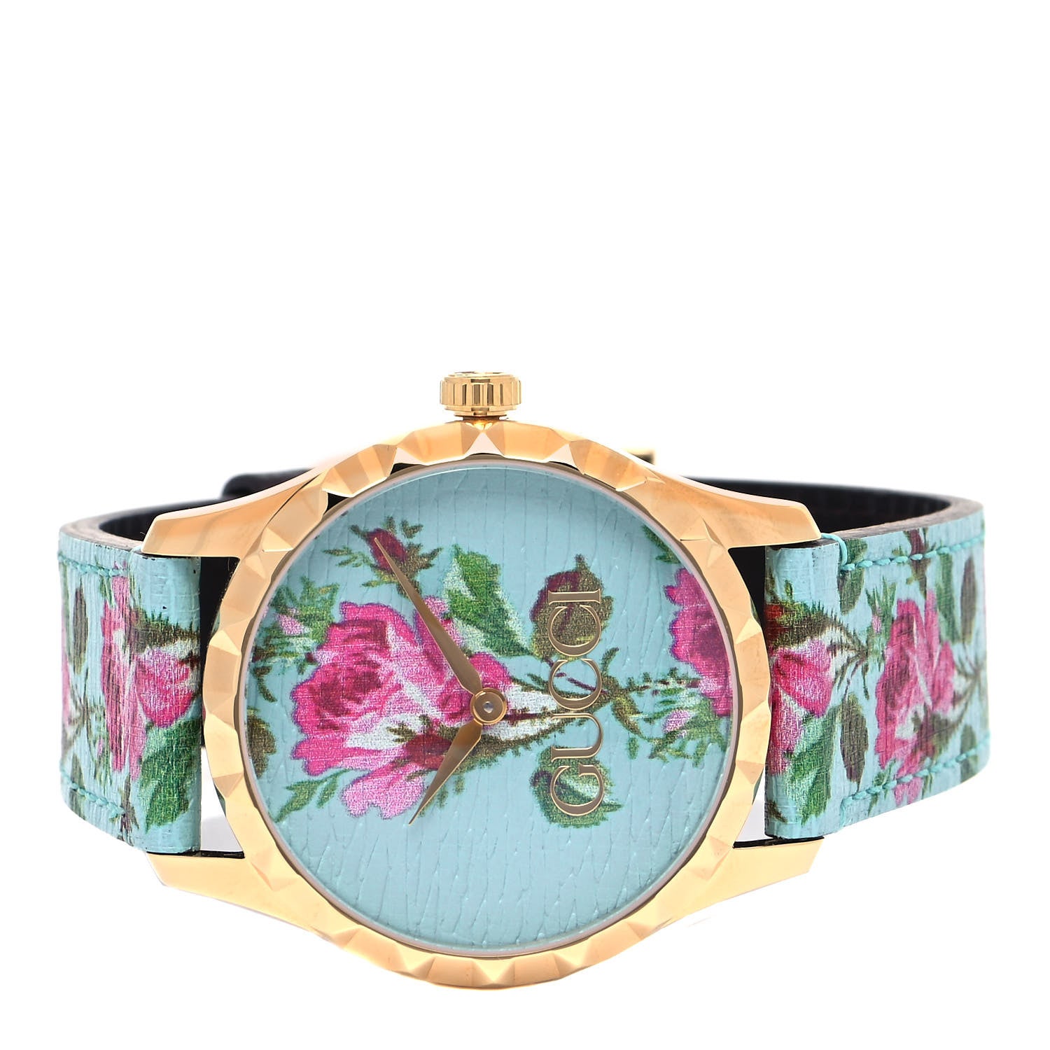 Gucci Stainless Steel Calfskin 38mm G-Timeless Floral Quartz Watch Blue 2 of 5