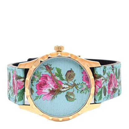Gucci Stainless Steel Calfskin 38mm G-Timeless Floral Quartz Watch Blue 2 of 5