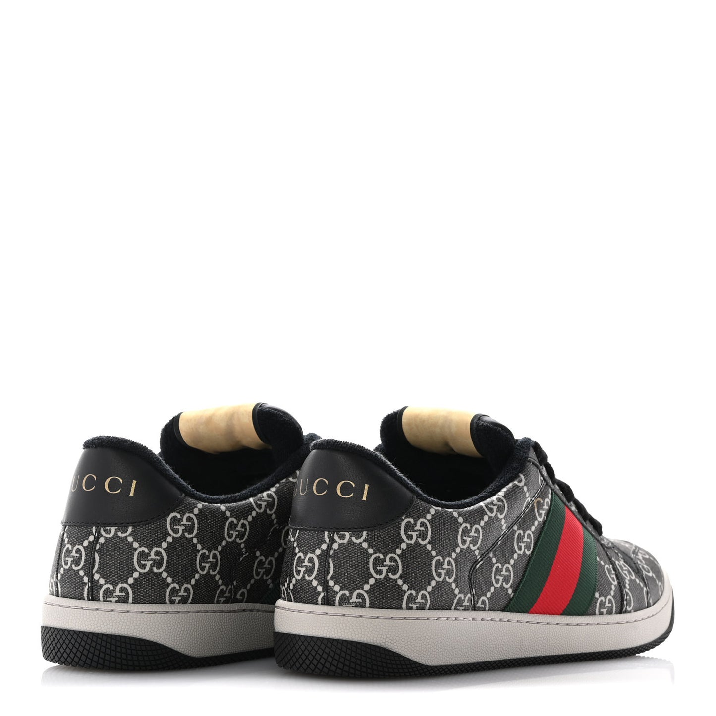 GG Supereme Monogram Miro Soft Calfskin Web Mens Screener Sneakers 8 Black Grey Sky