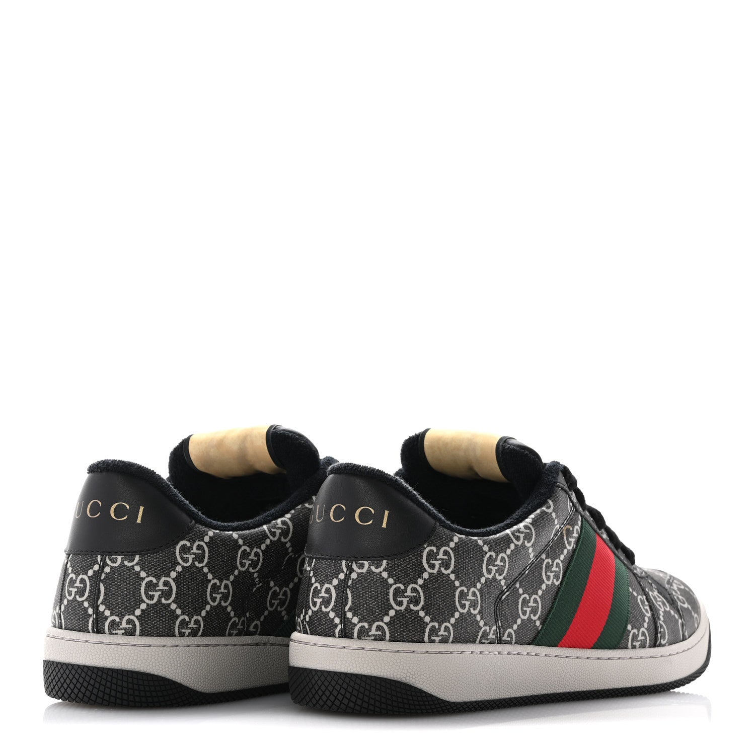 Gucci GG Supereme Monogram Miro Soft Calfskin Web Mens Screener Sneakers 8 Black Grey Sky 5 of 10