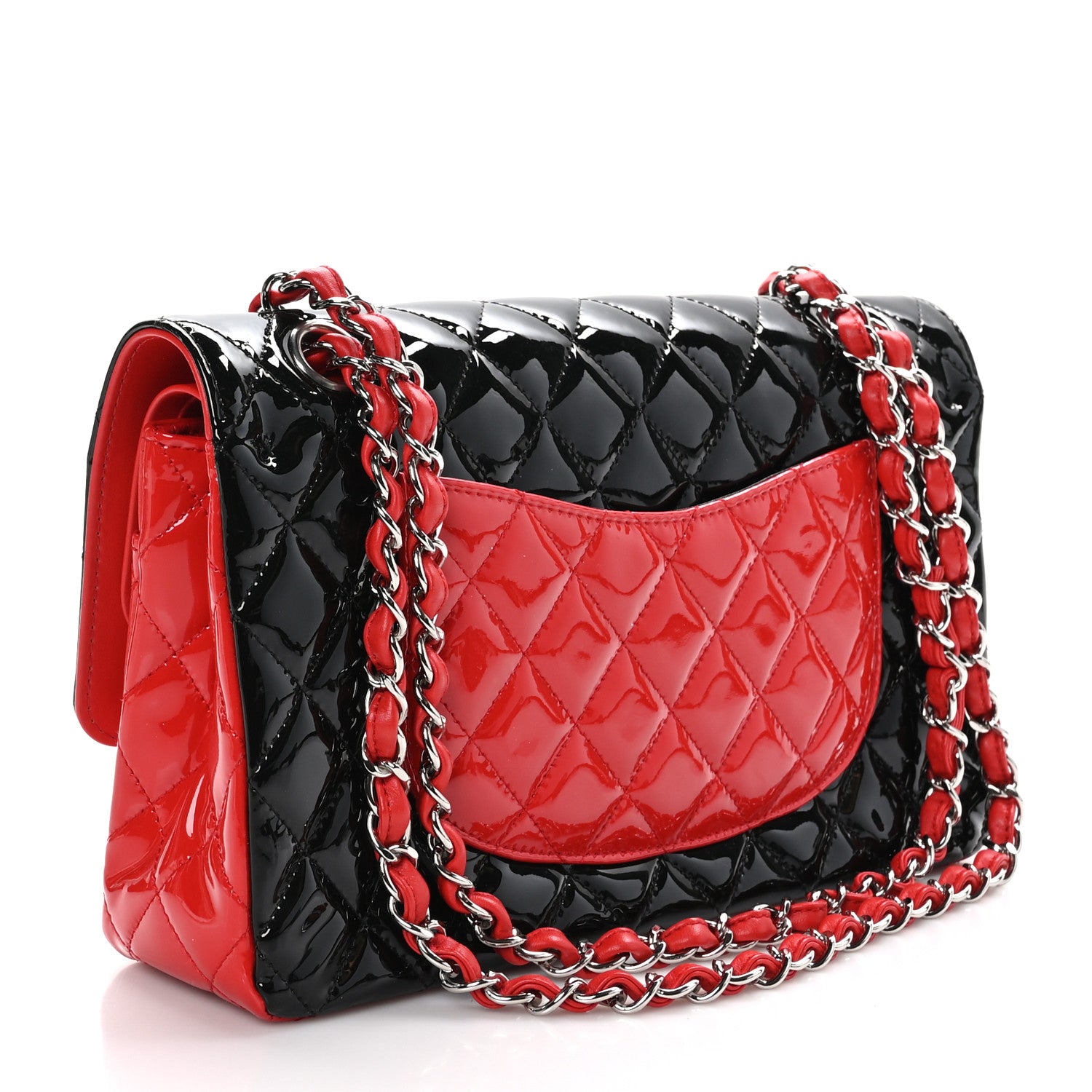 Chanel Patent Calfskin Quilted Bi-Color Medium Double Flap Red Black 3 of 10