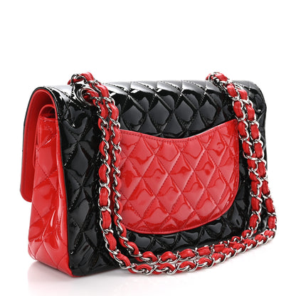 Chanel Patent Calfskin Quilted Bi-Color Medium Double Flap Red Black 3 of 10