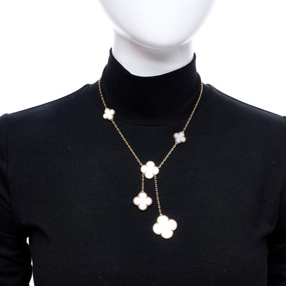 Van Cleef & Arpels 18K Yellow Gold Mother of Pearl Onyx 6 Motifs Magic Alhambra Necklace 2 of 6