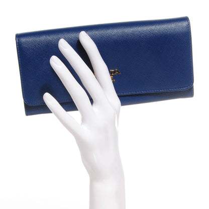 Prada Saffiano Metal Continental Flap Wallet Bleuette 2 of 10