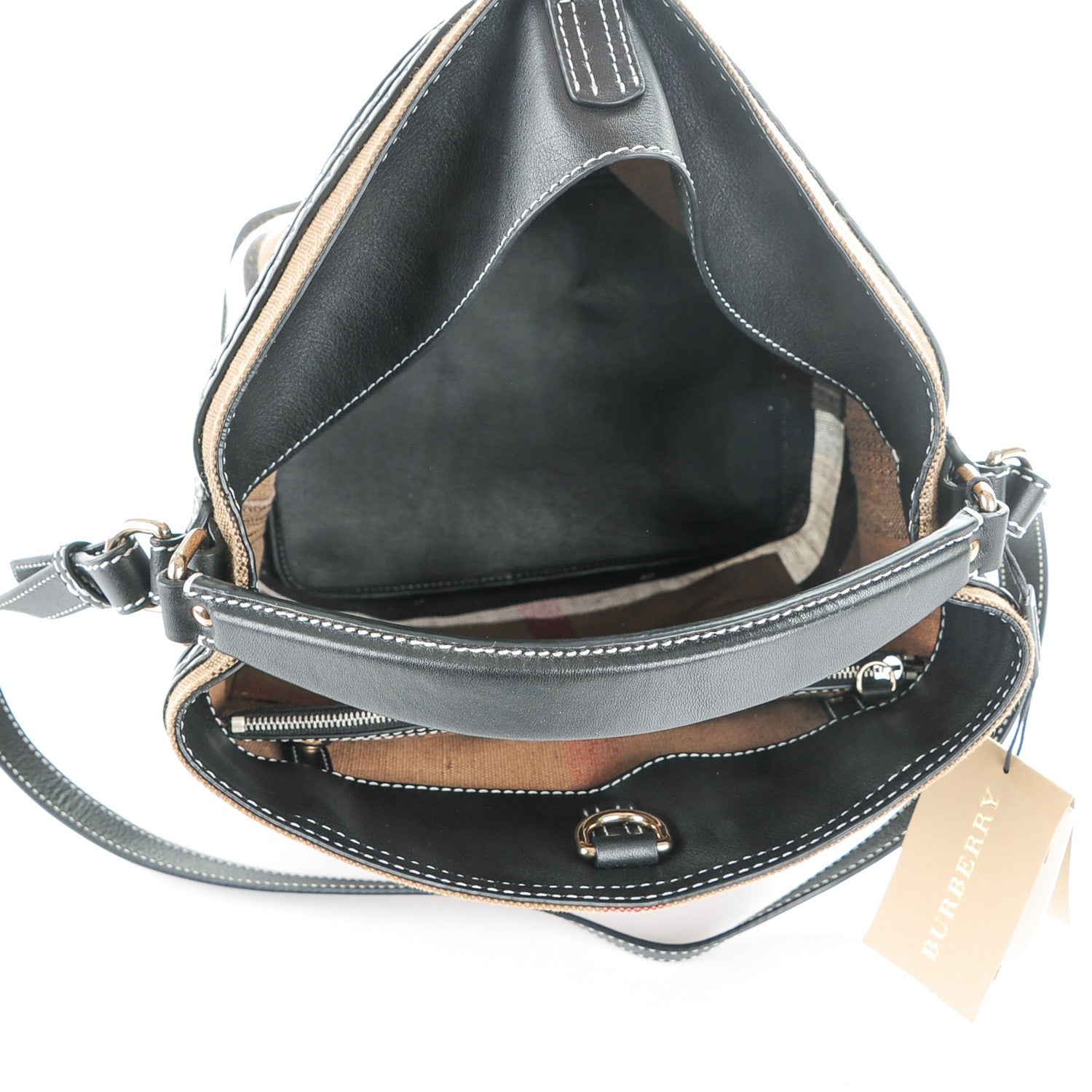 Burberry Canvas Mega Check Medium Ashby Tassel Hobo Black 5 of 8