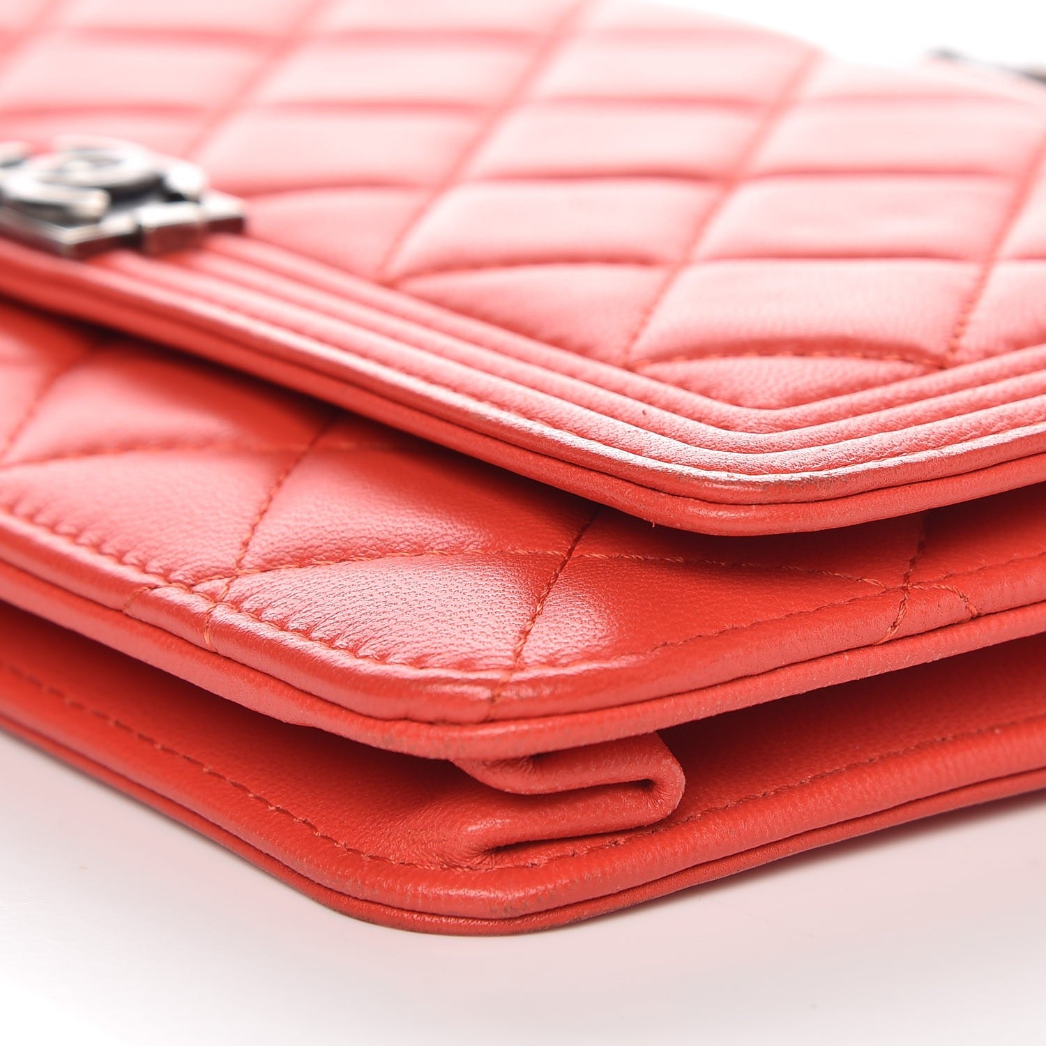 Chanel Lambskin Quilted Boy Wallet On Chain WOC Red 12 of 13