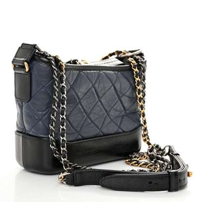 Chanel Aged Calfskin Quilted Small Gabrielle Hobo Navy Black 3 of 12