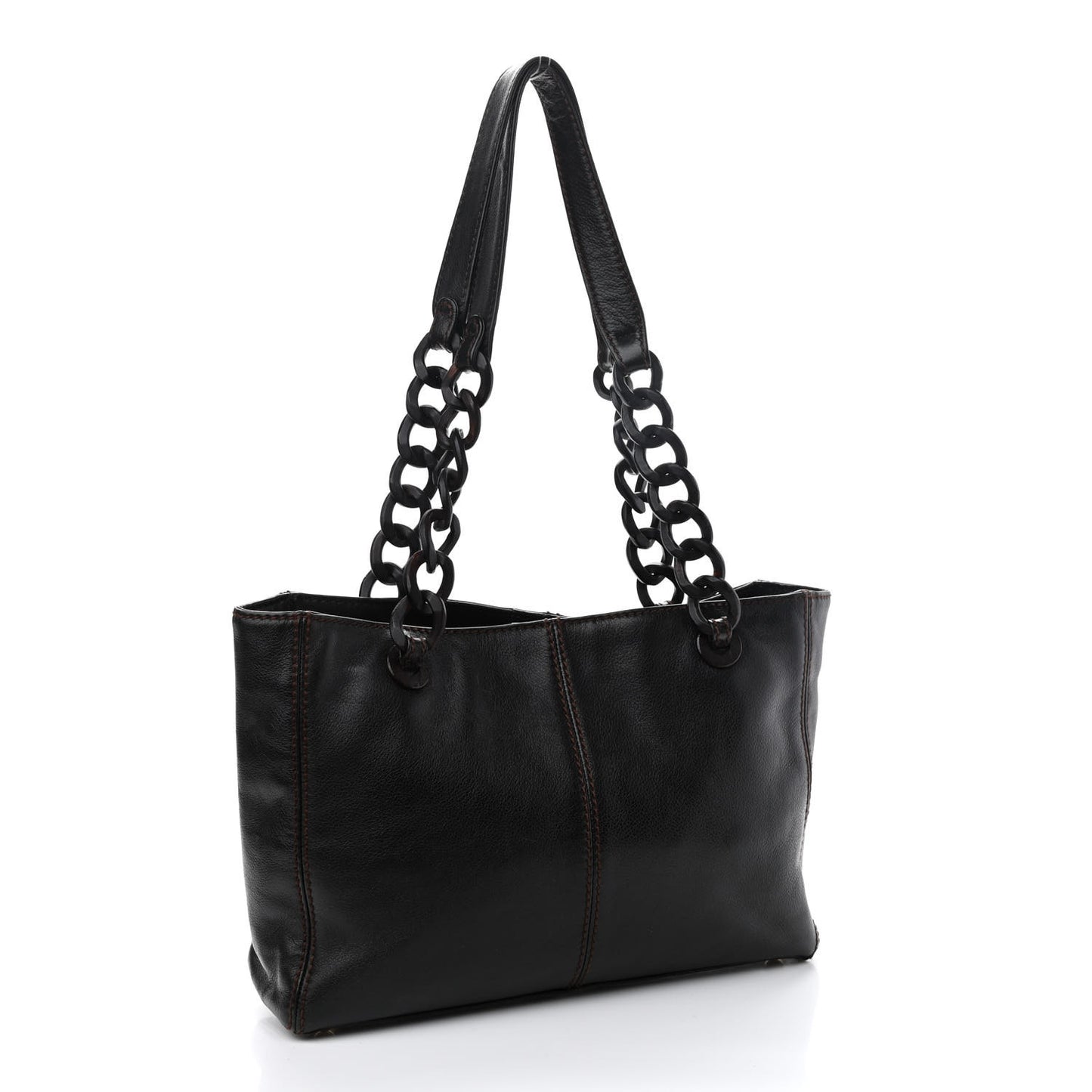 Calfskin Wood Chain Tote Black