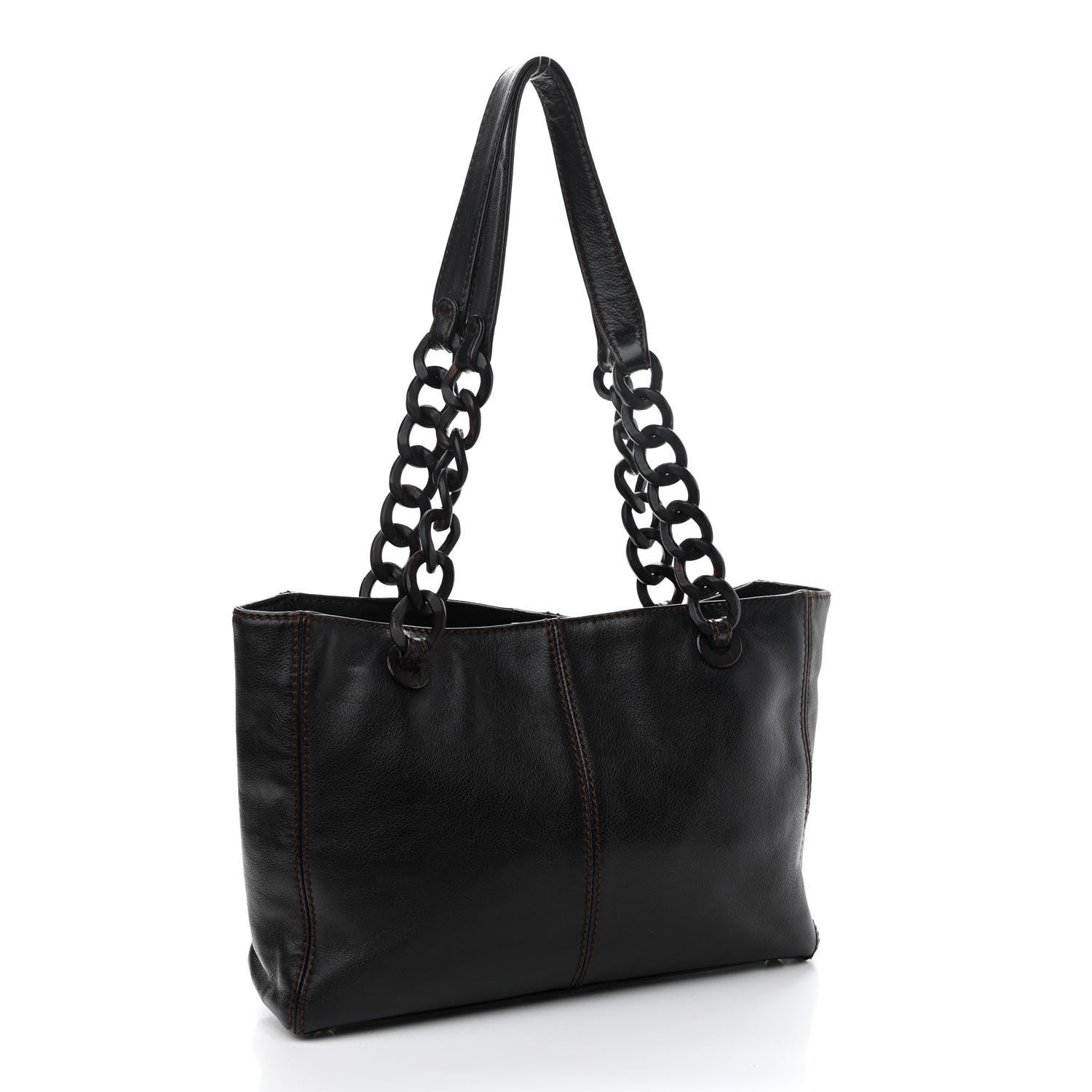 Chanel Calfskin Wood Chain Tote Black 3 of 13