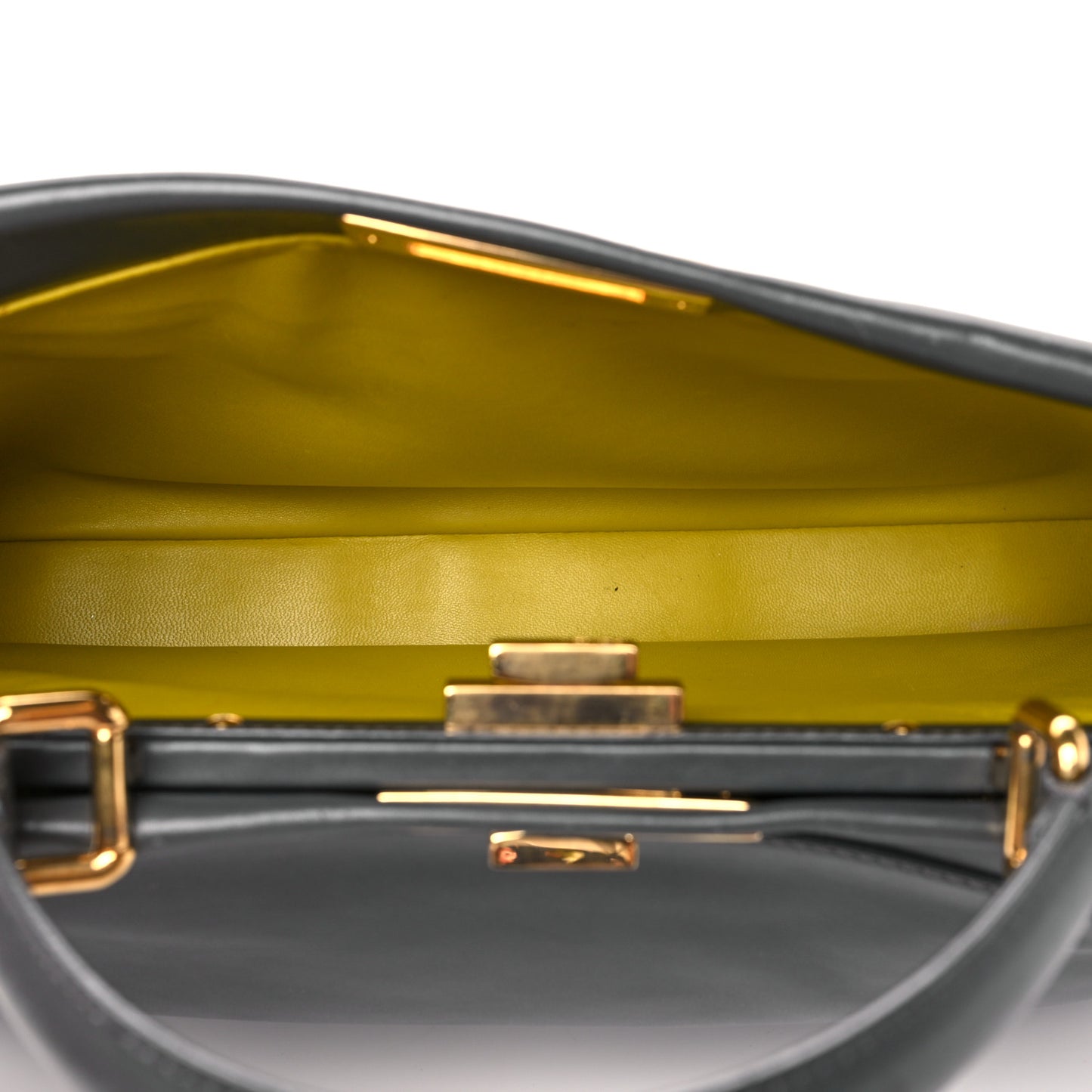 Vitello Morgan Shiny Nappa Medium Peekaboo Iconic Satchel Piombo Lime