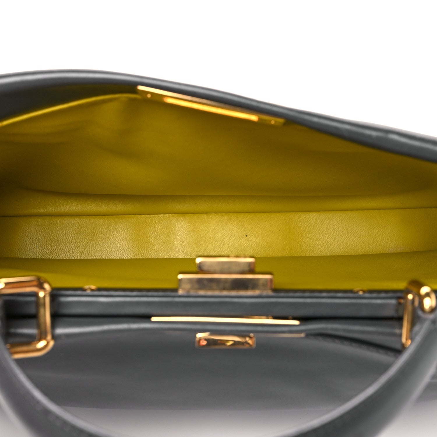 Fendi Vitello Morgan Shiny Nappa Medium Peekaboo Iconic Satchel Piombo Lime 4 of 8