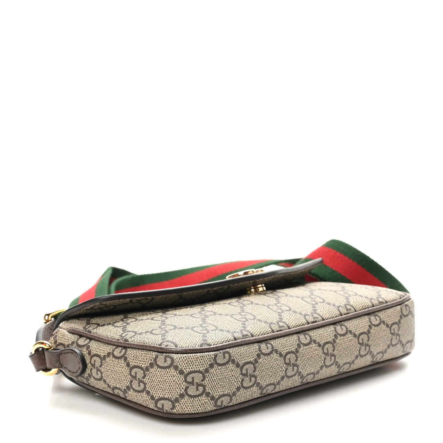 GG Supreme Monogram Textured Dollar Calfskin Web Mini Ophidia Envelope Shoulder Bag Beige Ebony New Acero