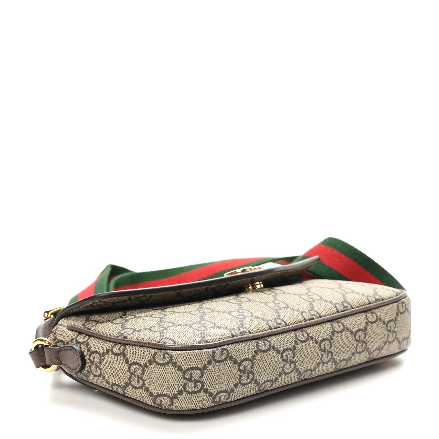 Gucci GG Supreme Monogram Textured Dollar Calfskin Web Mini Ophidia Envelope Shoulder Bag Beige Ebony New Acero 4 of 11
